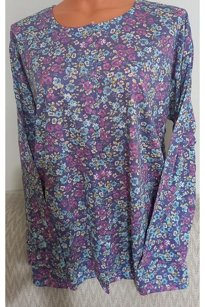 Anne Er Clothing Paper Print Combed Cotton Blouse Long-Sleeve Crew Neck Button Print