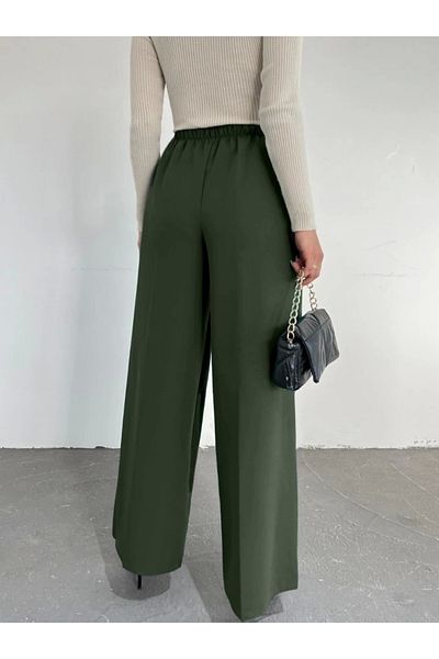 nedo7 Elastic waist tied wide leg trousers - khaki