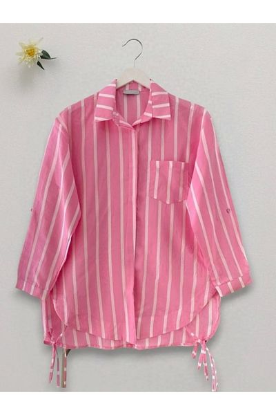 nedo7 Striped Shirt with Side Tie Pockets - Pink