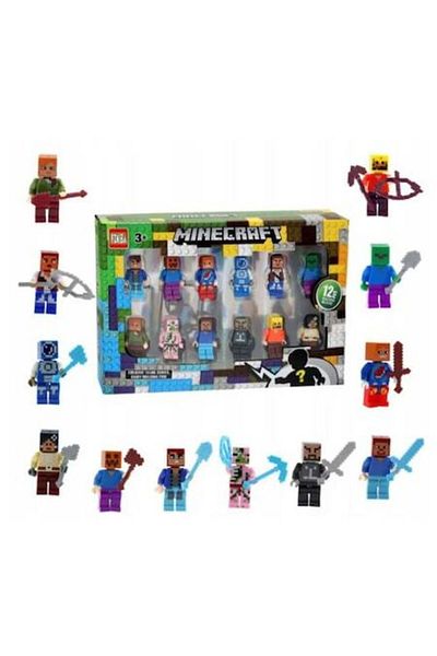 MINECRAFT Set of 12 Minecraft figures, including Steve Zombie, multi-colored, 5 cm