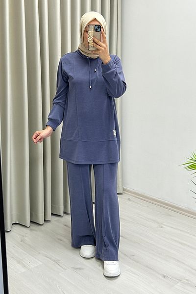 TRİPEN Summer Honeycomb Fabric Stitching Detailed Hooded Double Hijab Suit