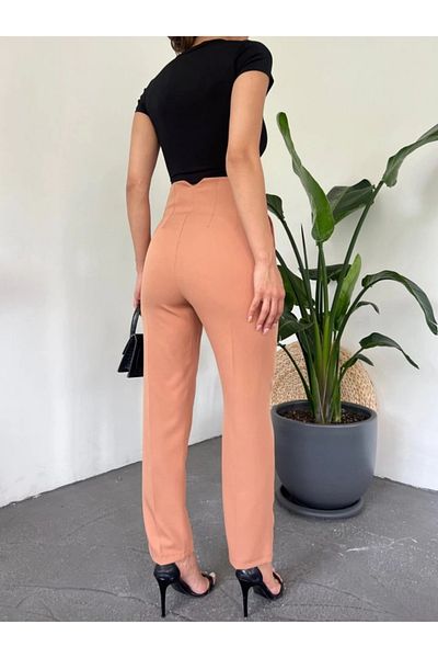 nedo7 High waist zipper detailed pocket pants -cinnamon