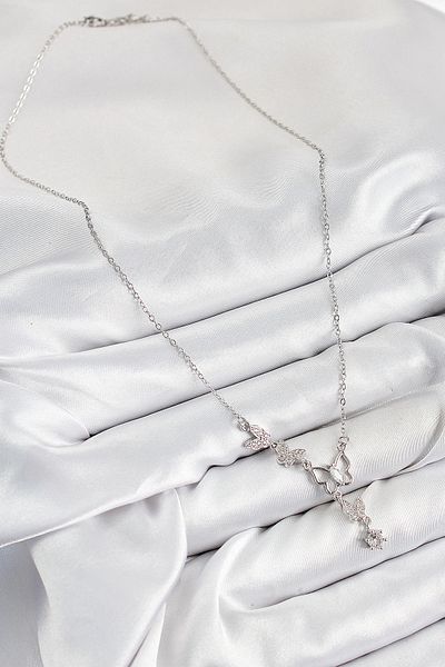 Clariss 316L Steel Zircon Stone Butterfly Model Silver Color Women's Necklace