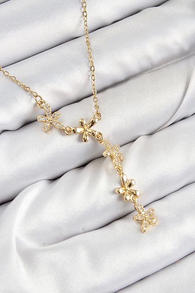 Clariss 316L Steel Zircon Stone Flower Model Gold Color Women's Necklace