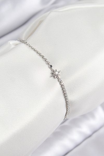 norsary Brass Zircon Stone Pole Star Model Crush Chain Silver Color Women's Bracelet