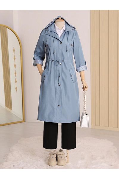nedo7 Lined Trench Coat - Blue