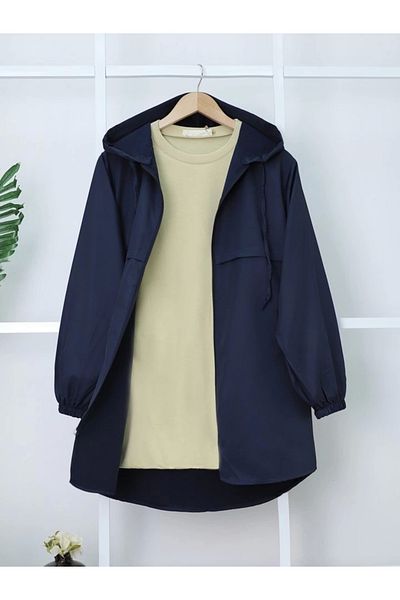 nedo7 Zippered hooded carboy raincoat trench coat - navy