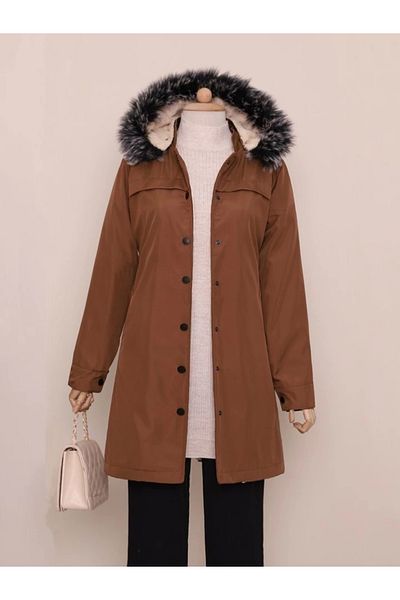 nedo7 Hooded snap pocket short coat -tan
