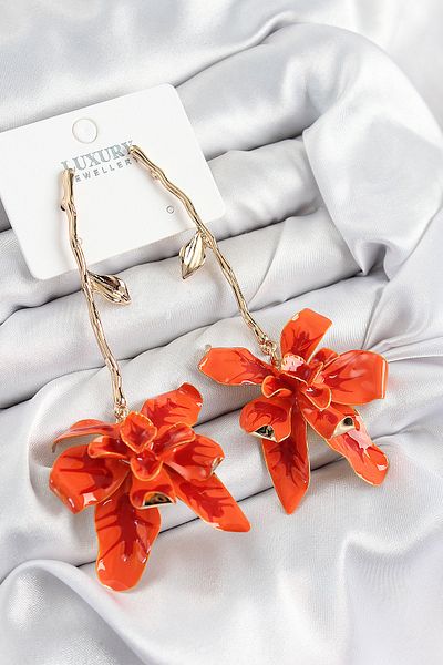 norsary Brass Dangle Red Flower Model Gold Color Women's Earrings