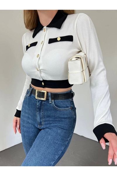 nedo7 Buttoned pocket detailed crop cardigan - white