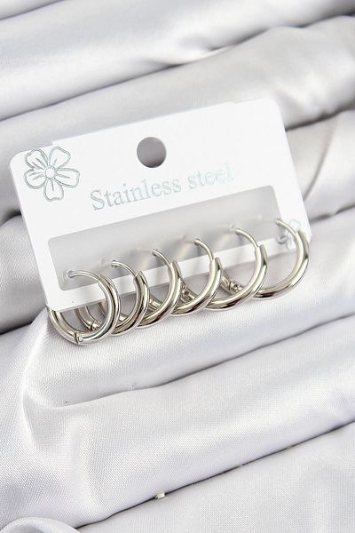 norsary 316L Steel Hoop Model Silver Color Set of 3 Women's Earrings