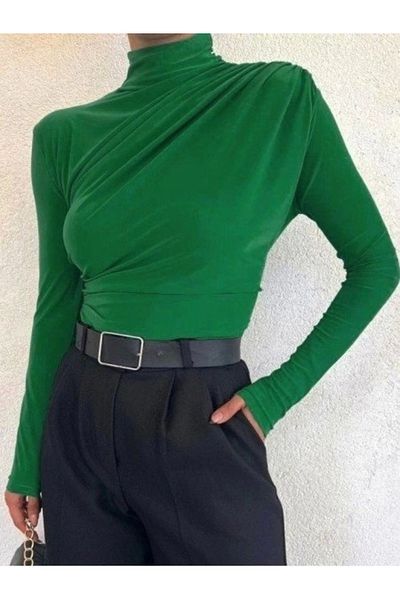 nedo7 Half neck gathered sandy blouse -green