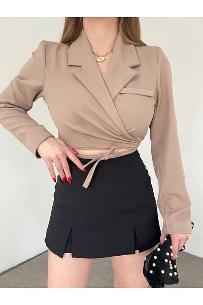 nedo7 Backless Waist Lace-Up Crop Jacket -Mink