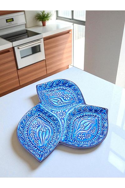 sharp&art Hand-Processed Ceramic Breakfast Bowl, Biscuit Bowl, Sauce Bowl, 3 Compartments, for Practical Use...