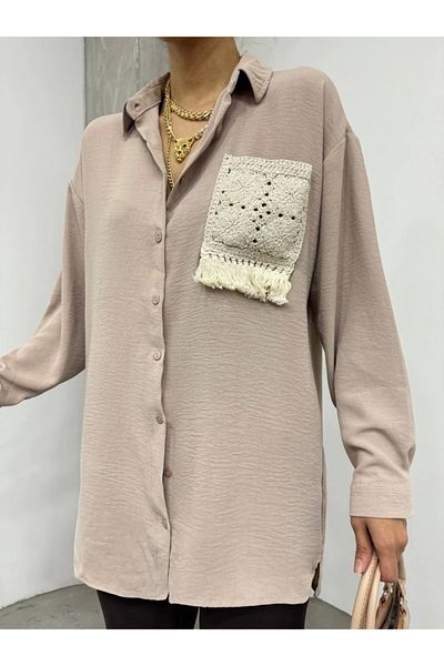 nedo7 Buttoned ayrobin shirt with knitted pockets - light mink