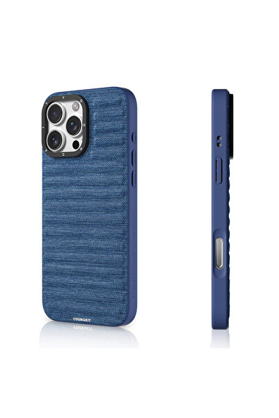Youngkit iPhone 16 Pro Max Uyumlu Kılıf M-safe Şarj Özellikli Canvas Serisi Kapak Mavi