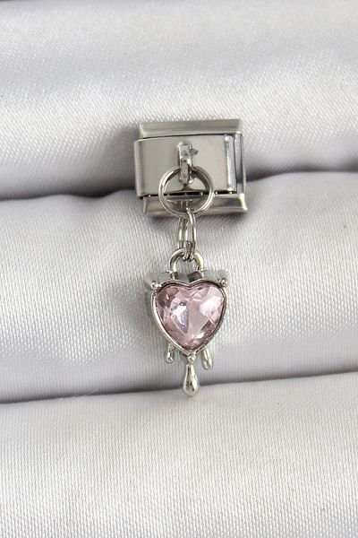 MBB ETİCARET 316L Steel Silver Color Pink Heart Model Nomination Charm - Tj-Bc1492