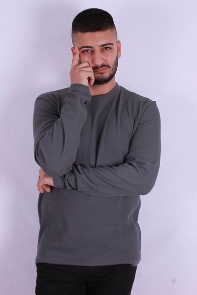 trender Hanorac pentru bărbați O Neck Waffle Antracit 5073-2