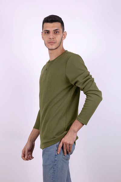 trender Hanorac pentru bărbați Waffle Green cu nasturi 5070