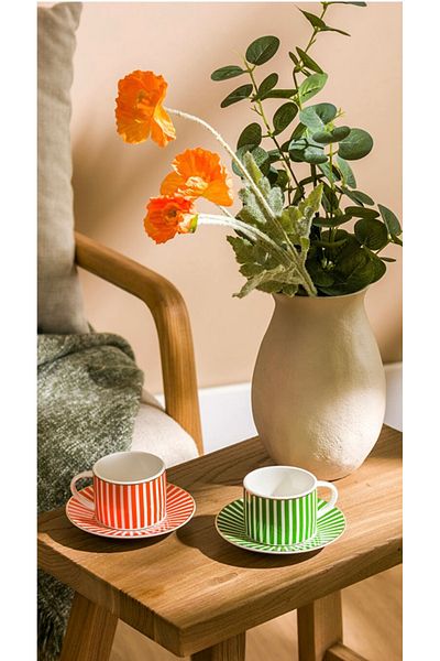 LC Waikiki Lcw Home Line Patterned Porcelain Coffee Cup Set for 2 People