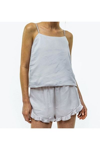 H&M Pijama 2 piese satin cu bretele reglabile, poliester, gri, M INTL