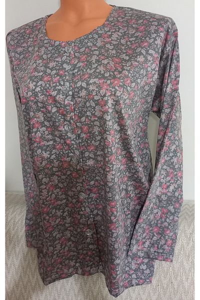 Anne Er Clothing Paper Print Combed Cotton Blouse Long-Sleeve Crew Neck Button Print