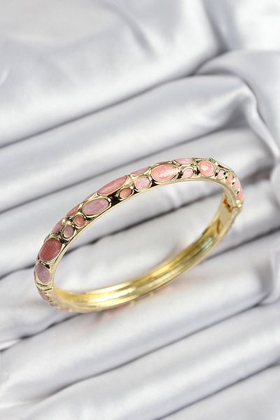 MBB ETİCARET Mineli Brass Pink Honeycomb Motif Gold Color Women's Handcuffs - Tj-Bb7404