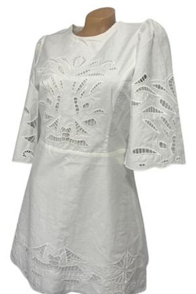 H&M - Embroidered Cotton Dress, White, Size M