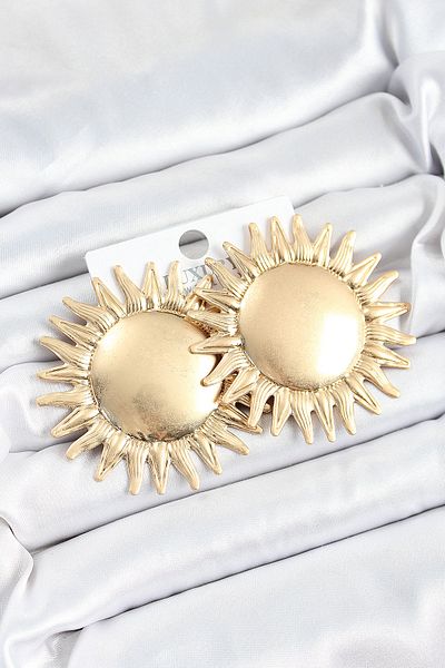 MBB ETİCARET Brass Sun Model Gold Color Women's Earrings - Tj-Bkp10749