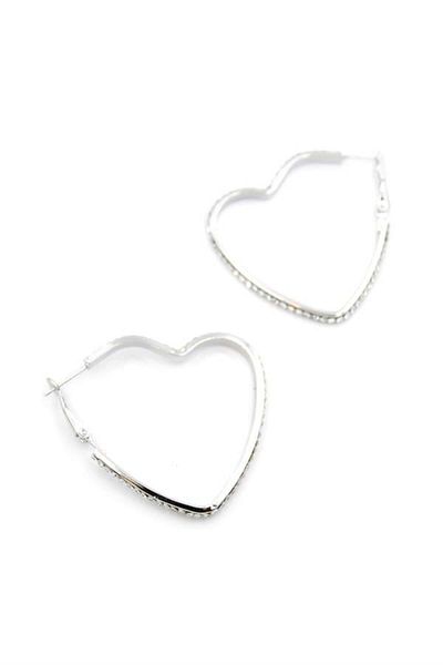 MBB ETİCARET Stoned Heart Hoop Earrings - Silver