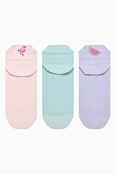 Penti , Set of Ankle Socks with Embroidery - 3 Pairs, Peach, Light Green, Lilac, One Size