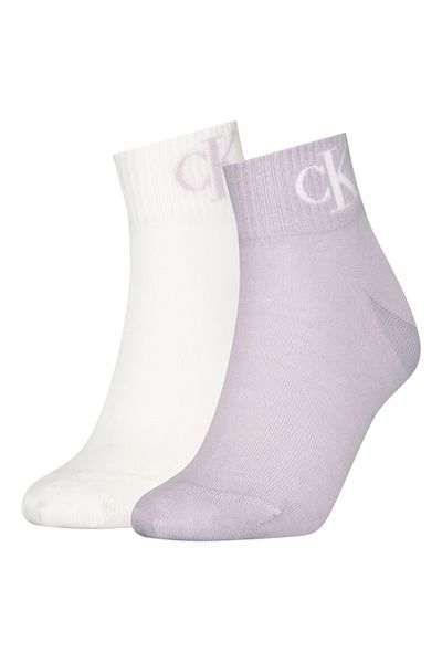 Calvin Klein , Set de șosete scurte cu logo - 2 perechi, Alb optic, Liliac prăfuit, Mărimea 35-38