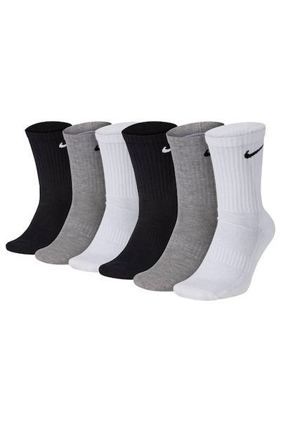 Nike , Set of long unisex socks with monogram pattern - 6 pairs, Black, Grey, White, Size 34-38