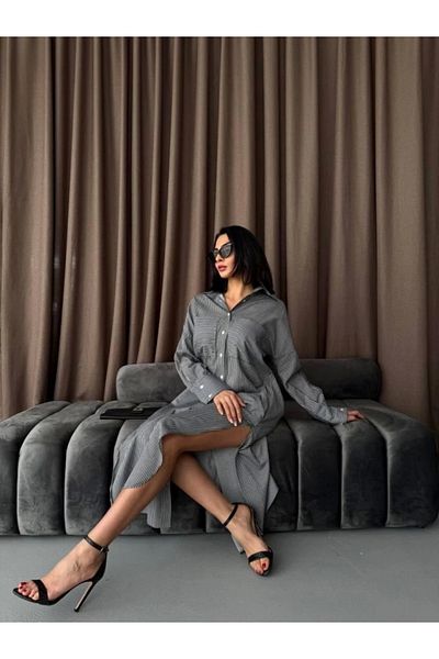 nedo7 Striped Midi Shirt Dress