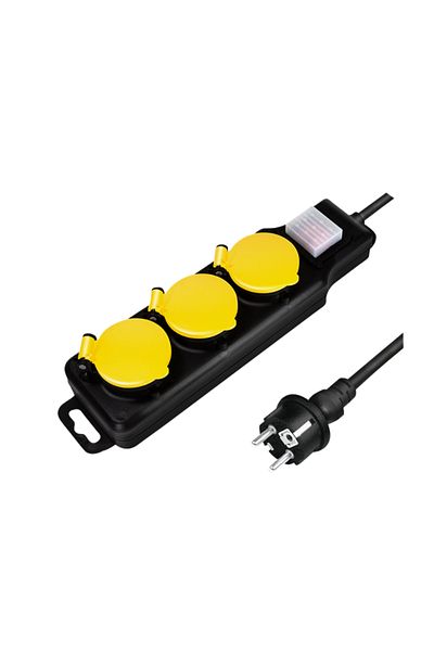 LogiLink Prelungitor pentru exterior LPS253 cu întrerupător iluminat, 3 prize, IP44, negru/galben, 1