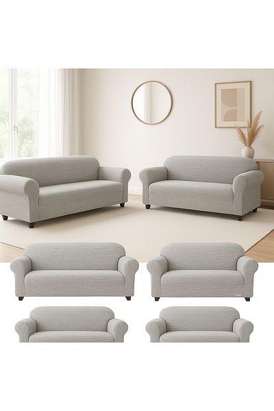 BOSTAN Jacquard Sofa, Sofa, Sofa Bed Cover Stick Pattern Flexible Without Skirt For 3+3+1+1 Sets