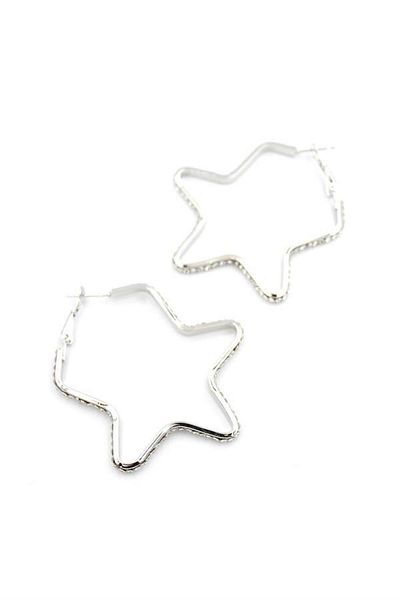 MBB ETİCARET Stoned Star Hoop Earrings - Silver