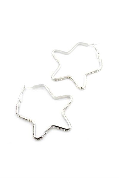 MBB ETİCARET Stoned Star Hoop Earrings - Silver