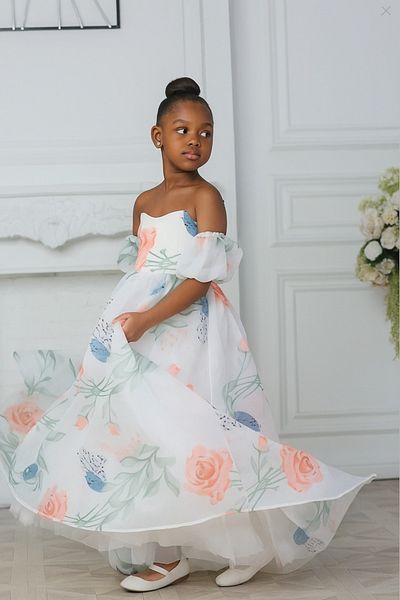 miço kids Girl's Glass Organza Fabric Evening Dress 2025