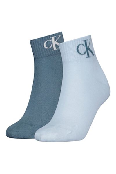 Calvin Klein , Set de șosete scurte cu logo - 2 perechi, Albastru pastel, Albastru praf, Alb optic, 39-42