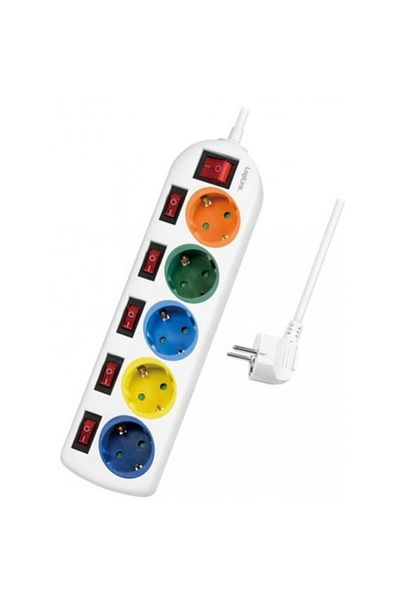 LogiLink Power Strip LPS258, 5 sockets, 1.5 m cable, child protection, Multicolor