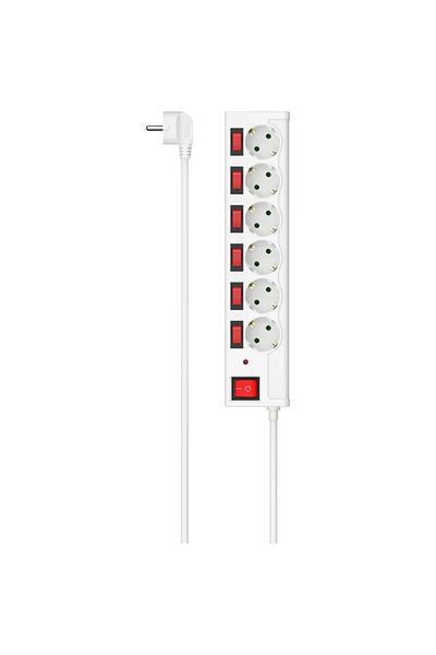 Hama Prelungitor 00223157, cu întrerupătoare iluminate individuale, 6 prize, protecție la supratensiune, împământare