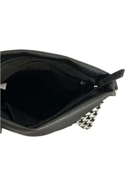 Mı Pıace Mi Piace - Geantă de damă Piace Molto, Negru-Alb cu un compartiment și două buzunare exterioare