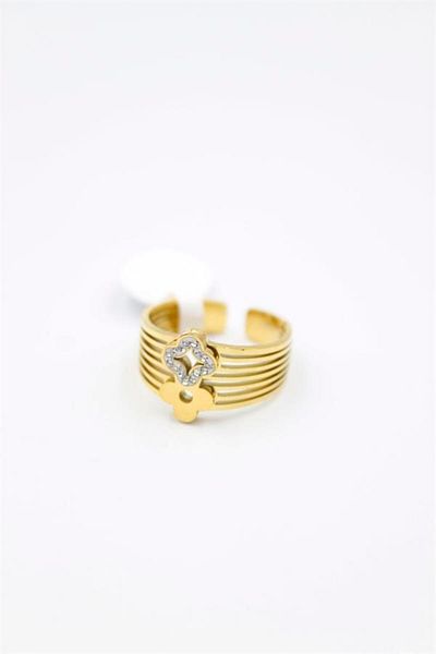 MBB ETİCARET 6-Piece Jewelled Clover Ring - Gold