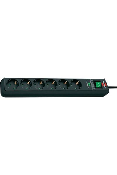 Brennenstuhl Prelungitor de linie cu 6 prize, protecție la supratensiune, întrerupător, 1,5 m, negru