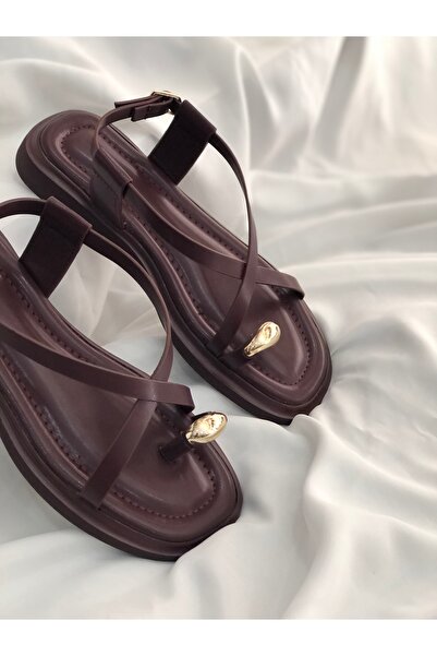 Hg Ayakkabı Janya Bordo Cross Belted Flip Flops 2 cm Sandals