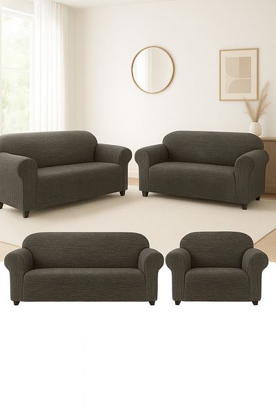 BOSTAN Jacquard Sofa, Sofa, Sofa Bed Cover Stick Pattern Flexible Without Skirt For 3+3+1+1 Sets