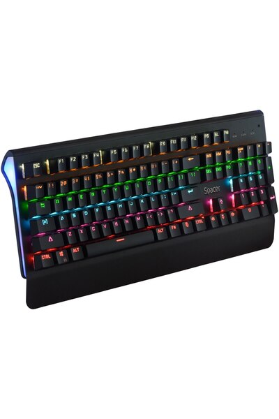 Spacer Tastatură mecanică, comutator albastru, iluminare RGB, negru