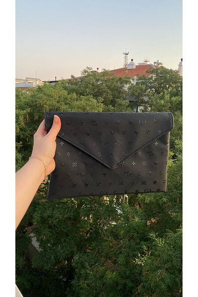 TALKING DREAMS Black Patterned Faux Leather Envelope Clutch