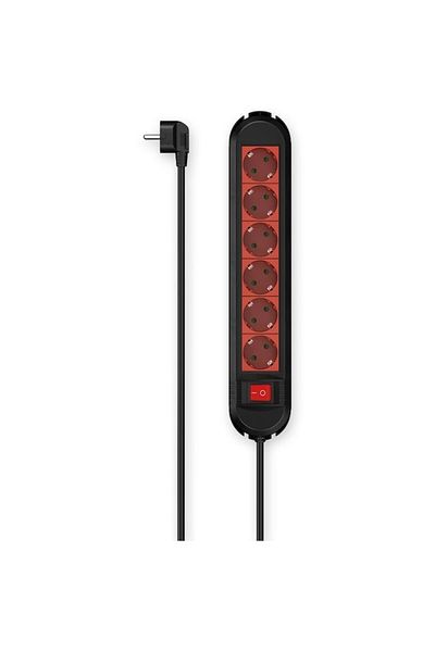 Hama Prelungitor cu întrerupător, montabil pe perete, 6 prize, H05VV-F3G1.5, 1.5m, negru/roșu